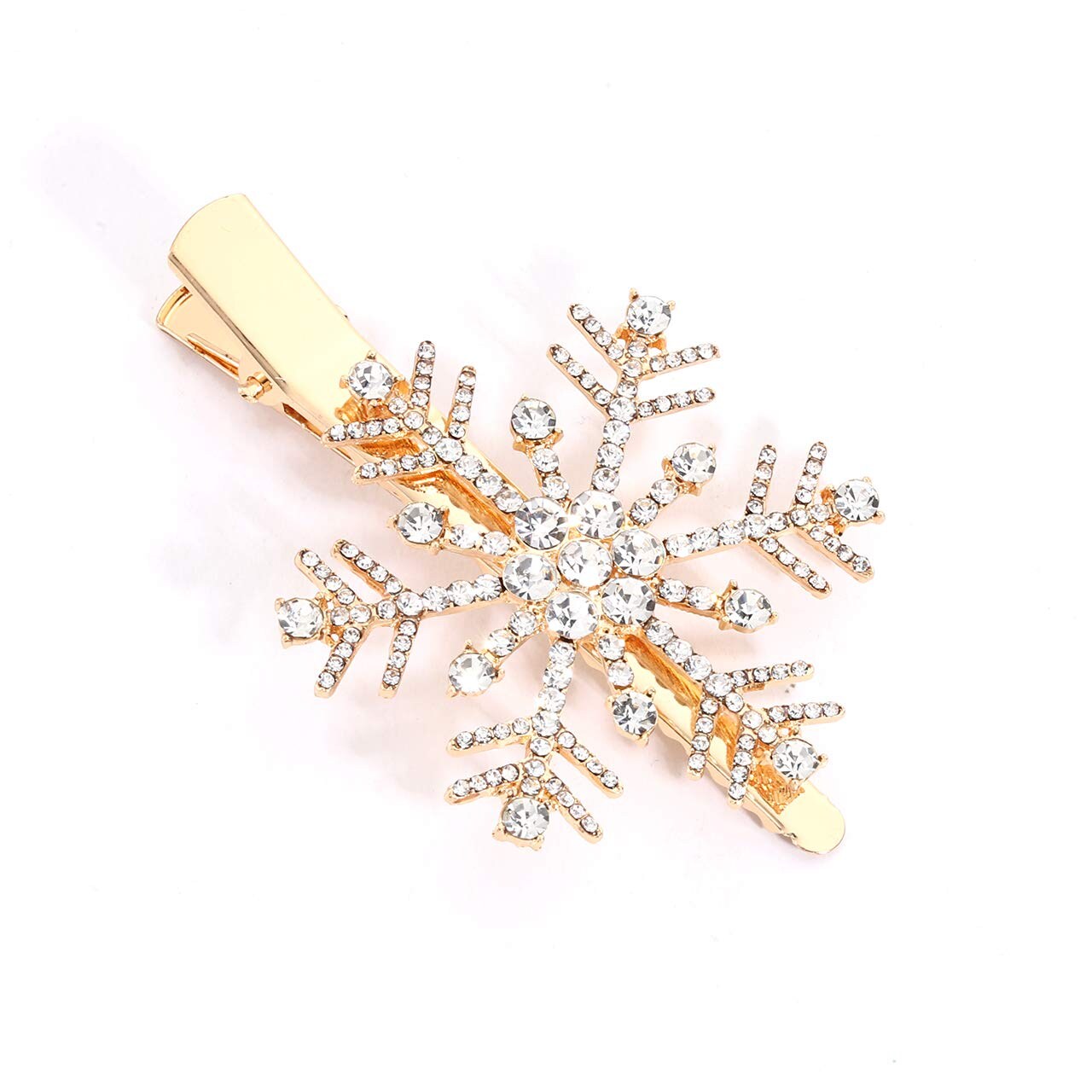 Snowflake Hair Clips Christmas Sparkly Rhinestone Snowflake Hair Pin Clip Barrette Accessories (Gold)